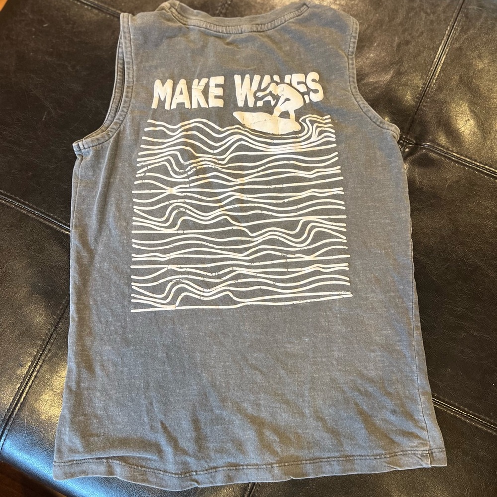 Worn once  cat and Jack size medium 8 sleeveless T-shirt, gray with white
